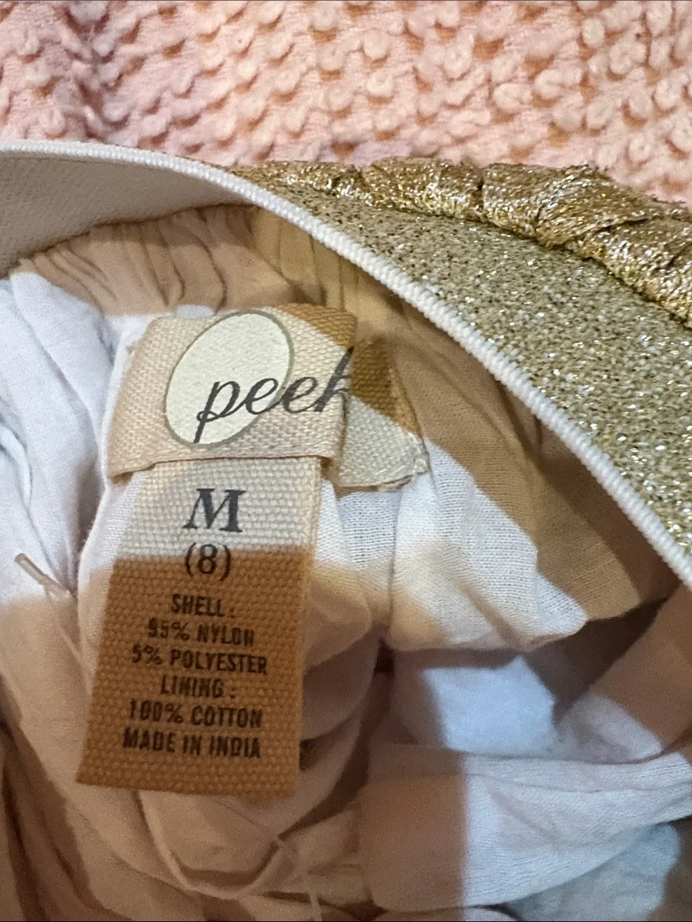 Peek Gold Glitter Pleated Skirt with Cream Lining